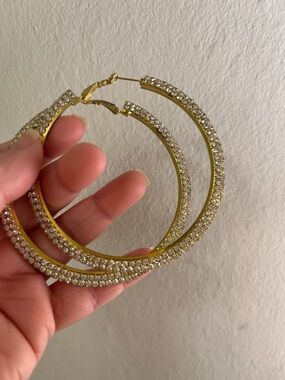 Gold Crystal Hoop Earrings - Sparkling Women's Hoops